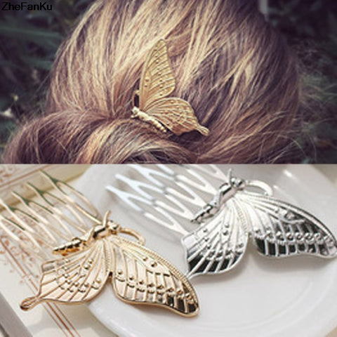 1PC Fashion Elegance Style Hairpin Women Girls Alloy Butterfly Hair Comb Headwear Summer Plate Made Gadgets 4*7cm Free Shipping