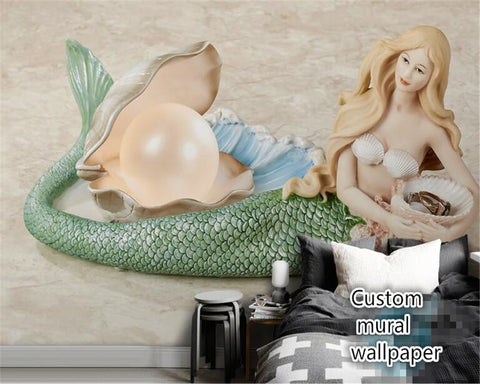 beibehang  hudas beauty 3D Anaglyph Mermaid Pearl Back Wallpaper Landscape Wall Painting papel de parede fashion 3d wallpaper